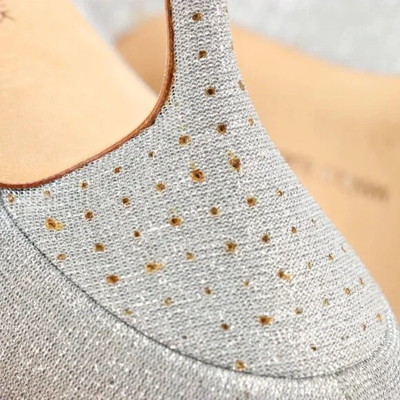 Manolo Blahnik Hangisi Silver Shimmery Embellished Pumps - Picture 7 of 8